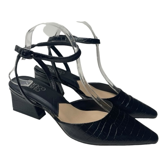 Franco Sarto Women’s Solange Black Croc Embossed Pointed Toe Heels - Picture 1 of 9